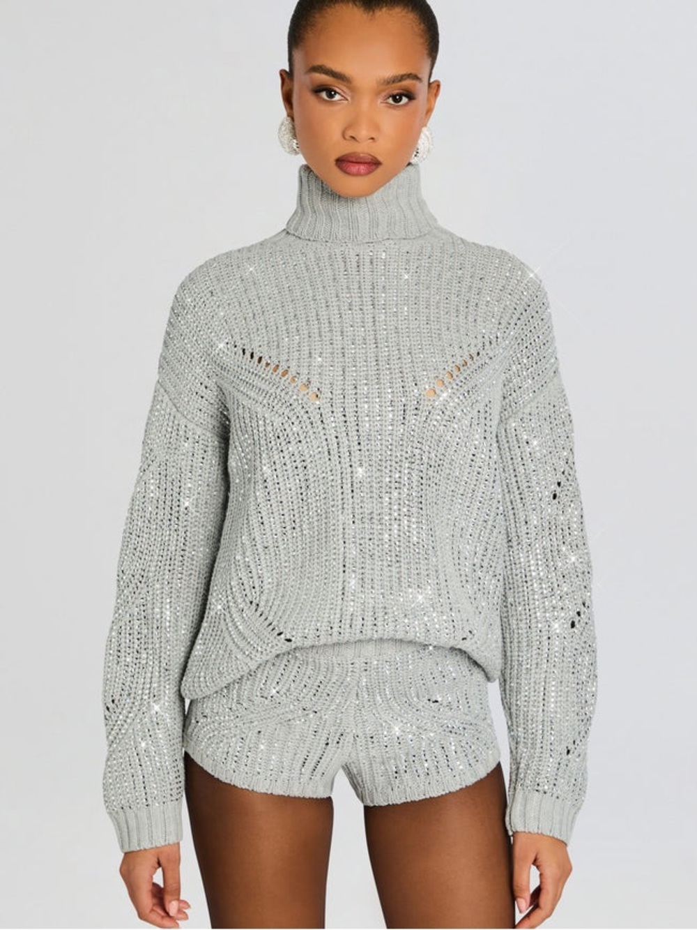 Retrofete BNWT Camden Rhinestone Embellished Sweater in Gray/Silver Sz Medium